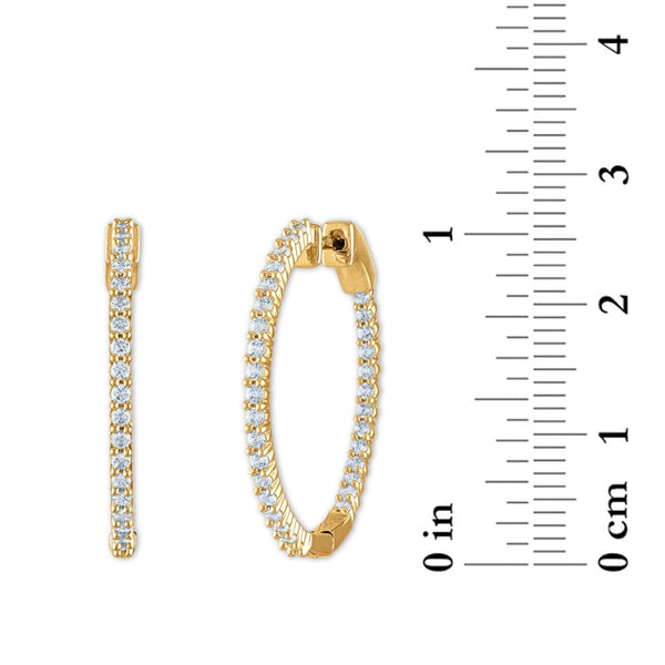 1 CTW Natural Diamond In & Out Hoop Earrings in 14KT Yellow Gold Plated Sterling Silver