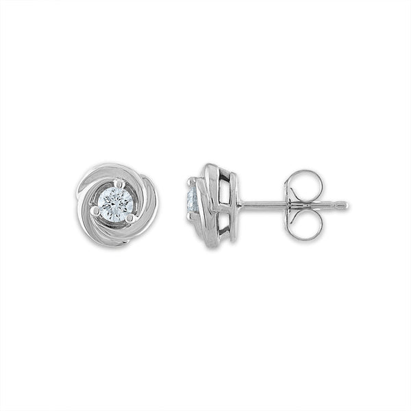 1/4 CTW Natural Diamond Stud Love Knot Earrings in 10KT White Gold