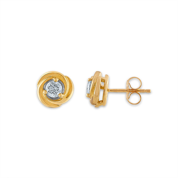 1/4 CTW Natural Diamond Stud Love Knot Earrings in 10KT Yellow Gold