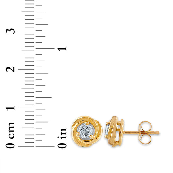 1/4 CTW Natural Diamond Stud Love Knot Earrings in 10KT Yellow Gold