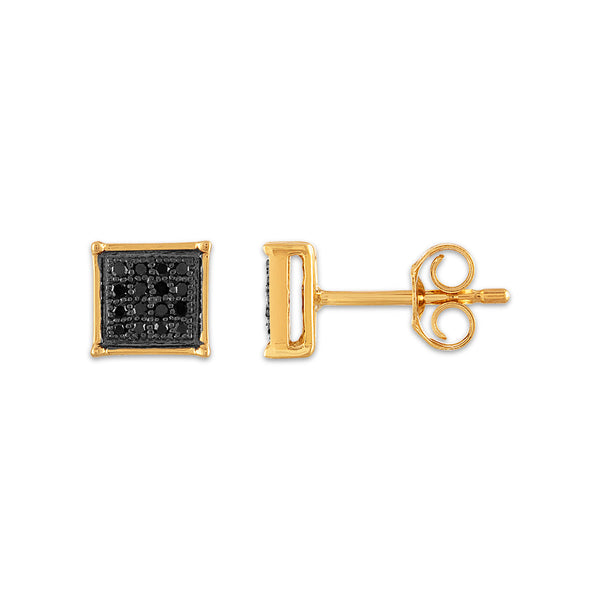 1/10 CTW Natural Diamond Cluster Stud Treated Black Earrings in 10KT Yellow Gold