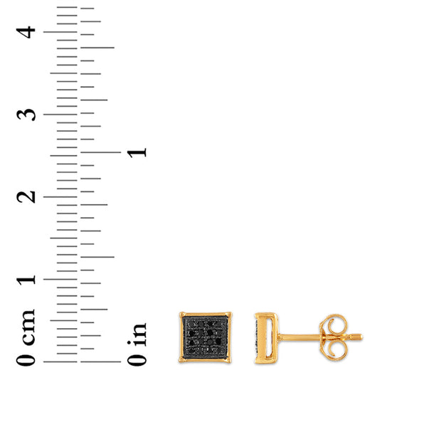 1/10 CTW Natural Diamond Cluster Stud Treated Black Earrings in 10KT Yellow Gold