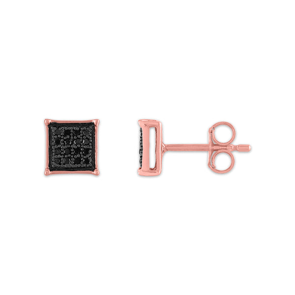 1/10 CTW Natural Diamond Cluster Stud Treated Black Earrings in 10KT Rose Gold