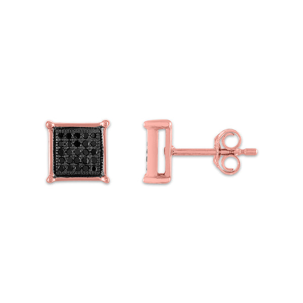 1/6 CTW Natural Diamond Cluster Stud Treated Black Earrings in 10KT Rose Gold