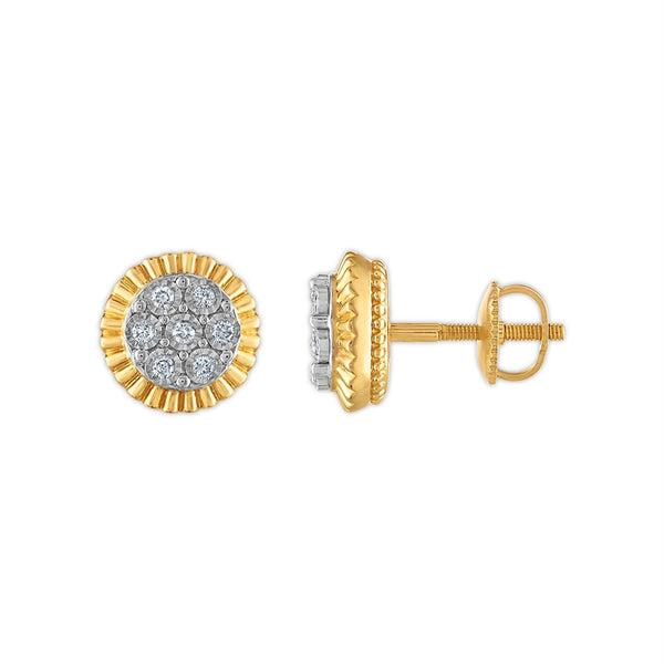 1/5 CTW Natural Diamond Rolex-look Stud Earrings in 10KT Yellow Gold