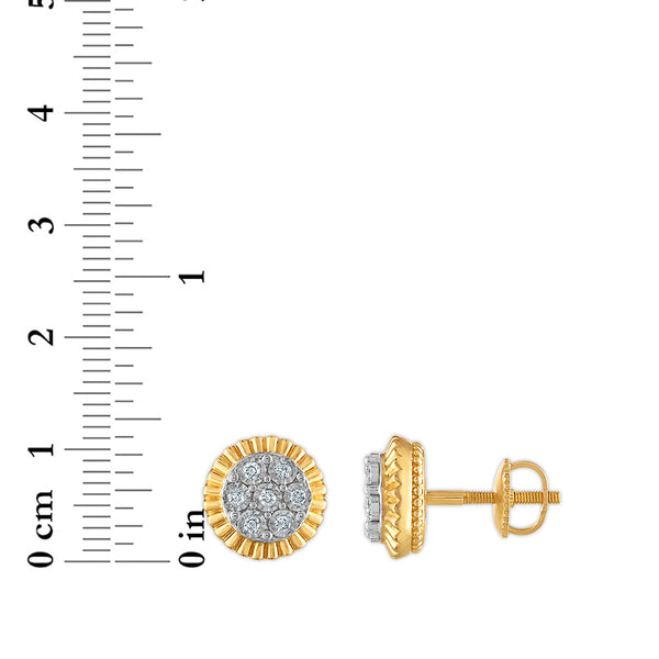 1/5 CTW Natural Diamond Rolex-look Stud Earrings in 10KT Yellow Gold