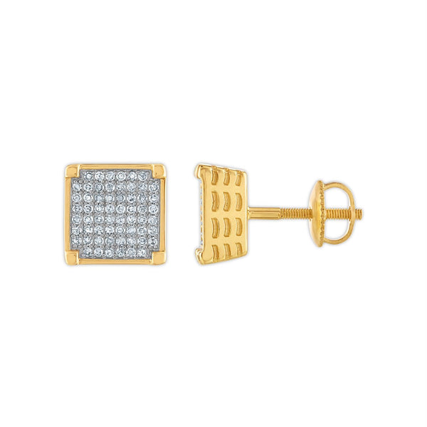 1/2 CTW Natural Diamond Fashion Stud Square Earrings in 10KT Yellow Gold