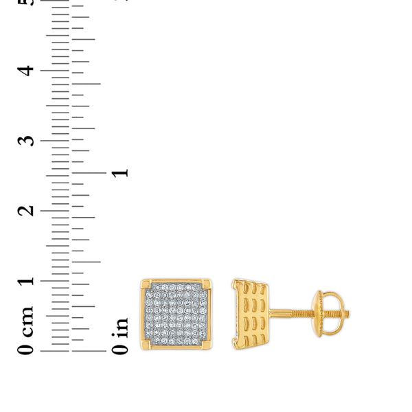 1/2 CTW Natural Diamond Fashion Stud Square Earrings in 10KT Yellow Gold