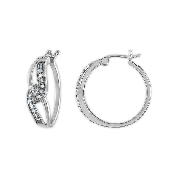 1/4 CTW Natural Diamond Fashion Hoop Earrings in Rhodium Plated Sterling Silver