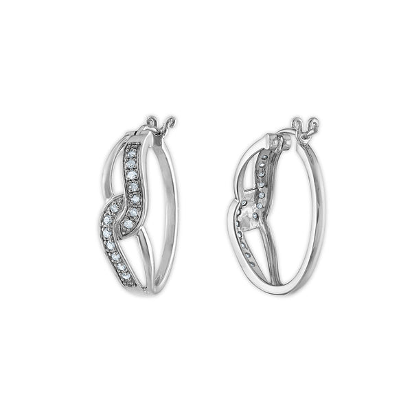 1/4 CTW Natural Diamond Fashion Hoop Earrings in Rhodium Plated Sterling Silver