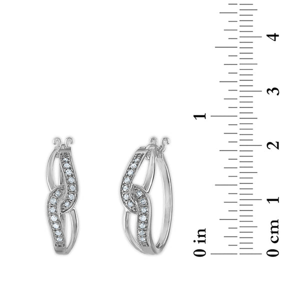 1/4 CTW Natural Diamond Fashion Hoop Earrings in Rhodium Plated Sterling Silver