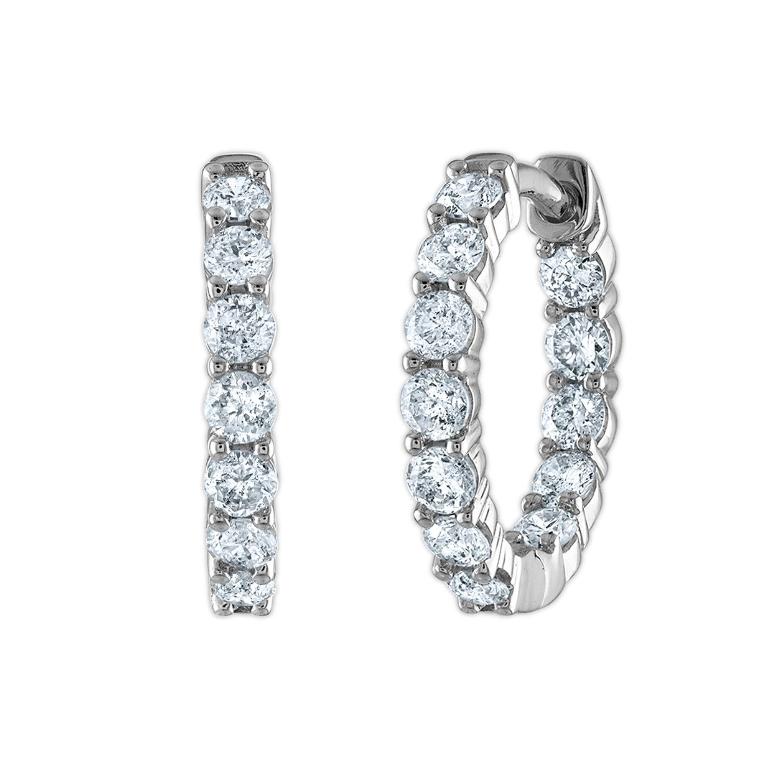 1 CTW Natural Diamond Hoop In & Out Earrings in 10KT White Gold
