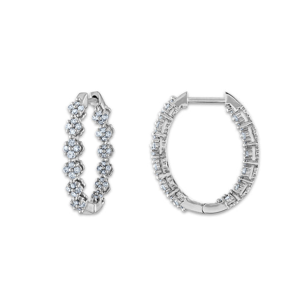 White Diamond Hoop Earrings in 10KT Gold