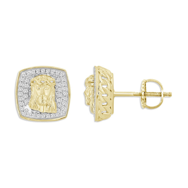 Titán by Adrian Gonzalez 10KT Yellow Gold 1/4 CTW Natural Diamond 12MM Jesus Earrings