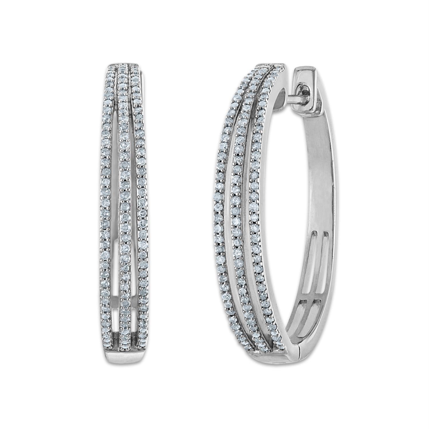 Diamond Hoop Earrings Rhodium on Sterling Silver 1/10 ctw Diamond Hoop Earrings Rhodium on Sterling Silver 1/10 ctw