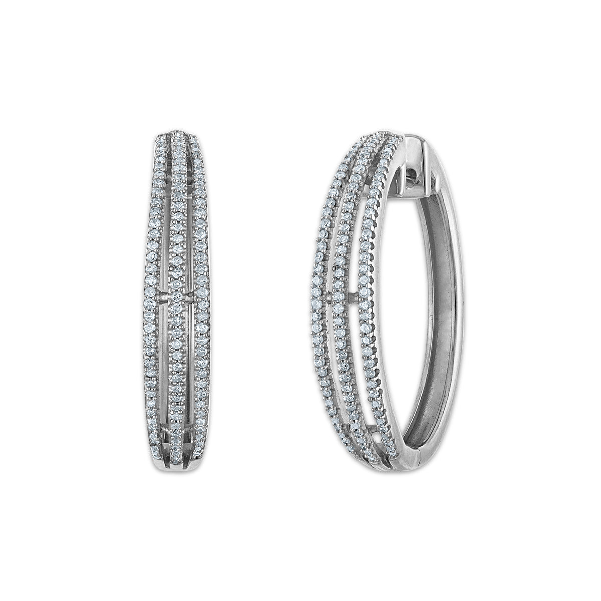 Diamond Hoop Earrings Rhodium on Sterling Silver 1/10 ctw Diamond Hoop Earrings Rhodium on Sterling Silver 1/10 ctw