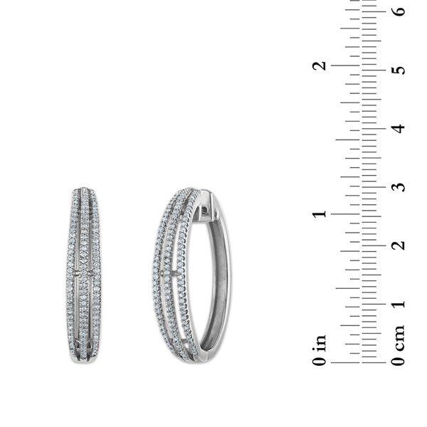 1/2 CTW Natural Diamond Hoop Earrings in Rhodium Plated Sterling Silver