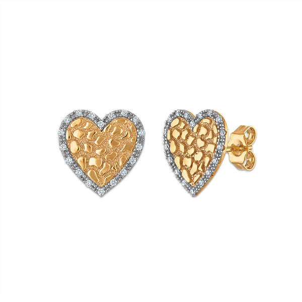 1/5 CTW Natural Diamond Nugget Heart Earrings in 10KT Yellow Gold