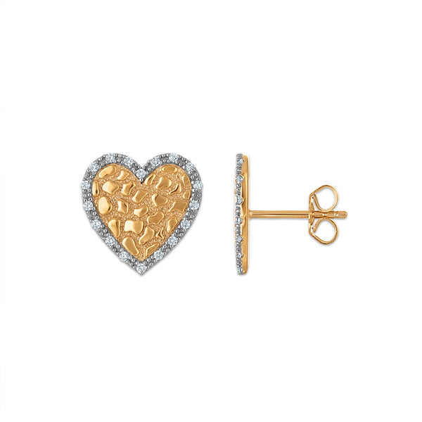 1/5 CTW Natural Diamond Nugget Heart Earrings in 10KT Yellow Gold