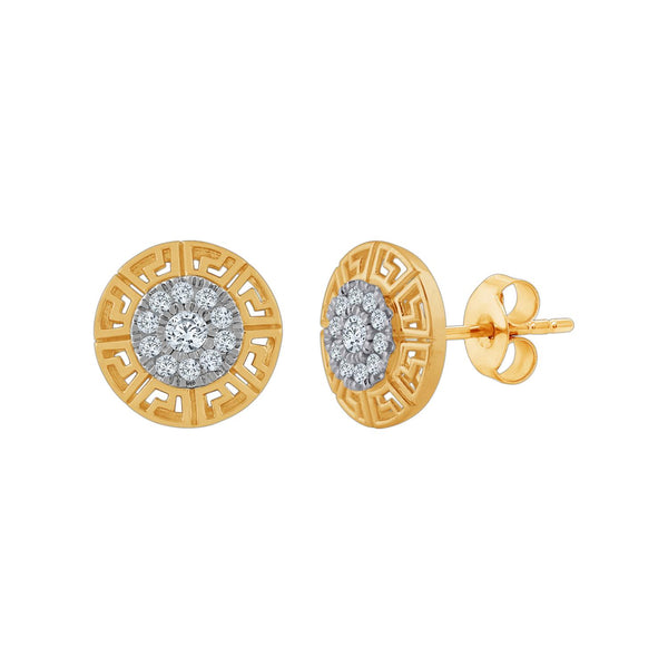 Natural Diamond Accent Greek Key Earrings in 10KT Yellow Gold