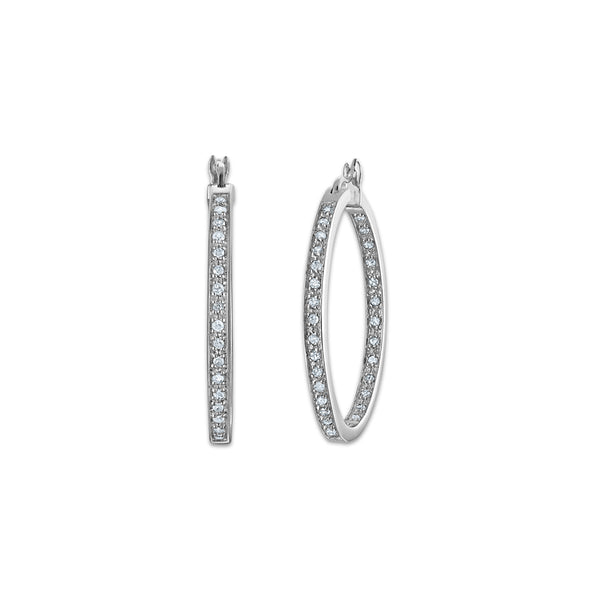 1/2 CTW Natural Diamond Hoop Earrings in Sterling Silver