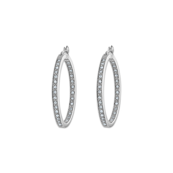 1/2 CTW Natural Diamond Hoop Earrings in Sterling Silver