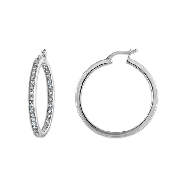 1/2 CTW Natural Diamond Hoop Earrings in Sterling Silver