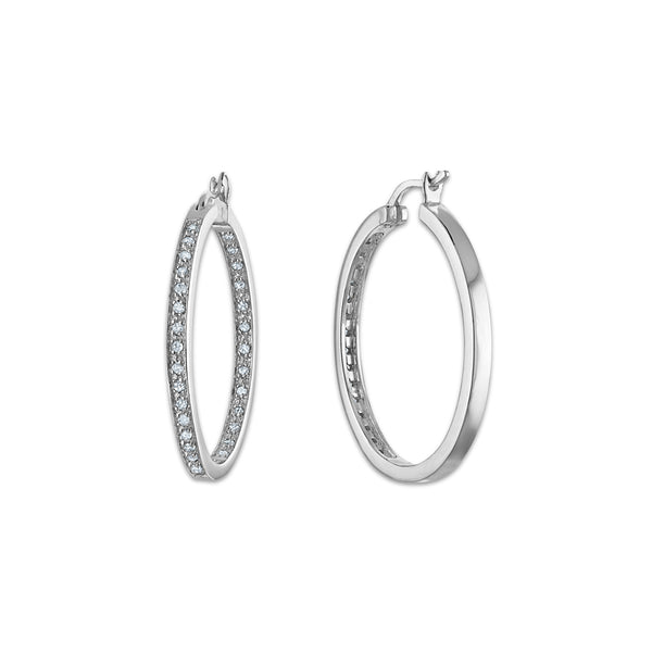1/2 CTW Natural Diamond Hoop Earrings in Sterling Silver