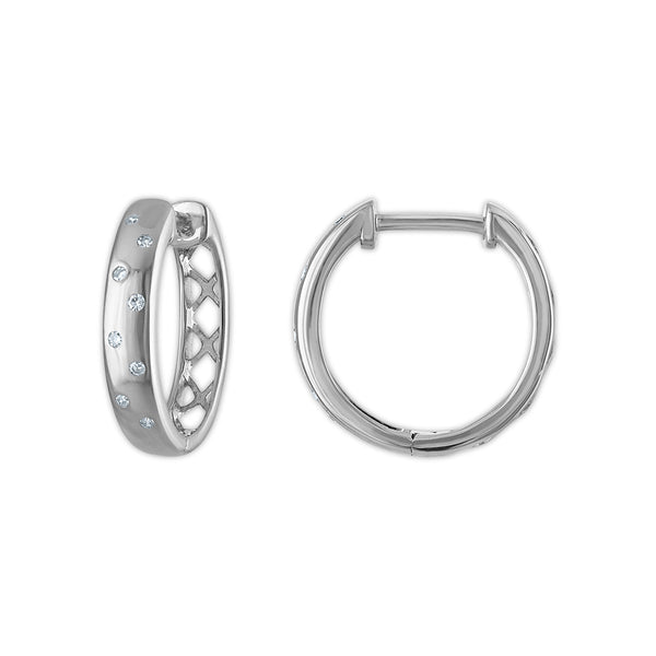 Natural Diamond Accent Hoop Earrings in Sterling Silver