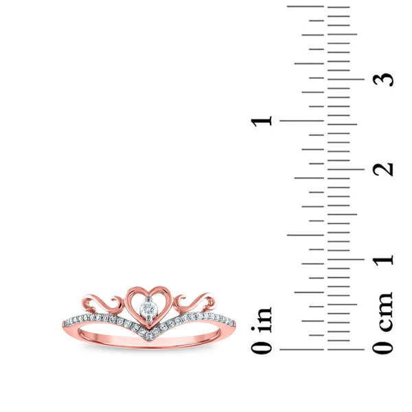 1/10 CTW Natural Diamond Heart Tiara Crown Ring in 10KT Rose Gold