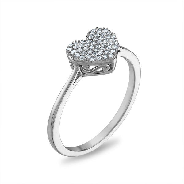 1/5 CTW Natural Diamond Heart Promise Ring in 10KT White Gold