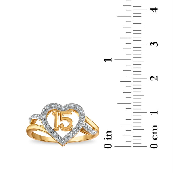 1/12 CTW Natural Diamond Quinceanera Heart Ring in 10KT Yellow Gold