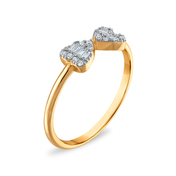Natural Diamond Double Heart Fashion Ring in 10KT Yellow Gold