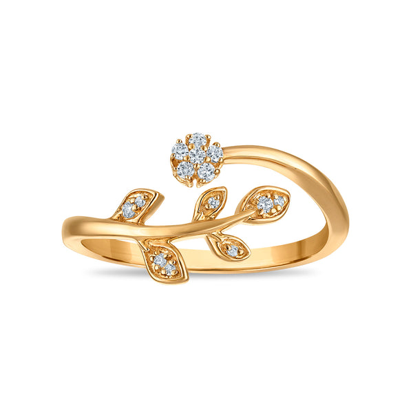 Natural Diamond Leaf Fashion Ring in 10KT Yellow Gold