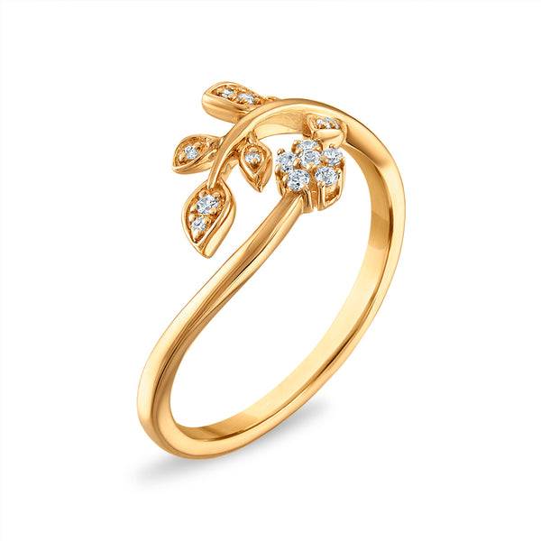 Natural Diamond Leaf Fashion Ring in 10KT Yellow Gold