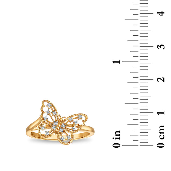 Natural Diamond Accent Butterfly Ring in 10KT Yellow Gold