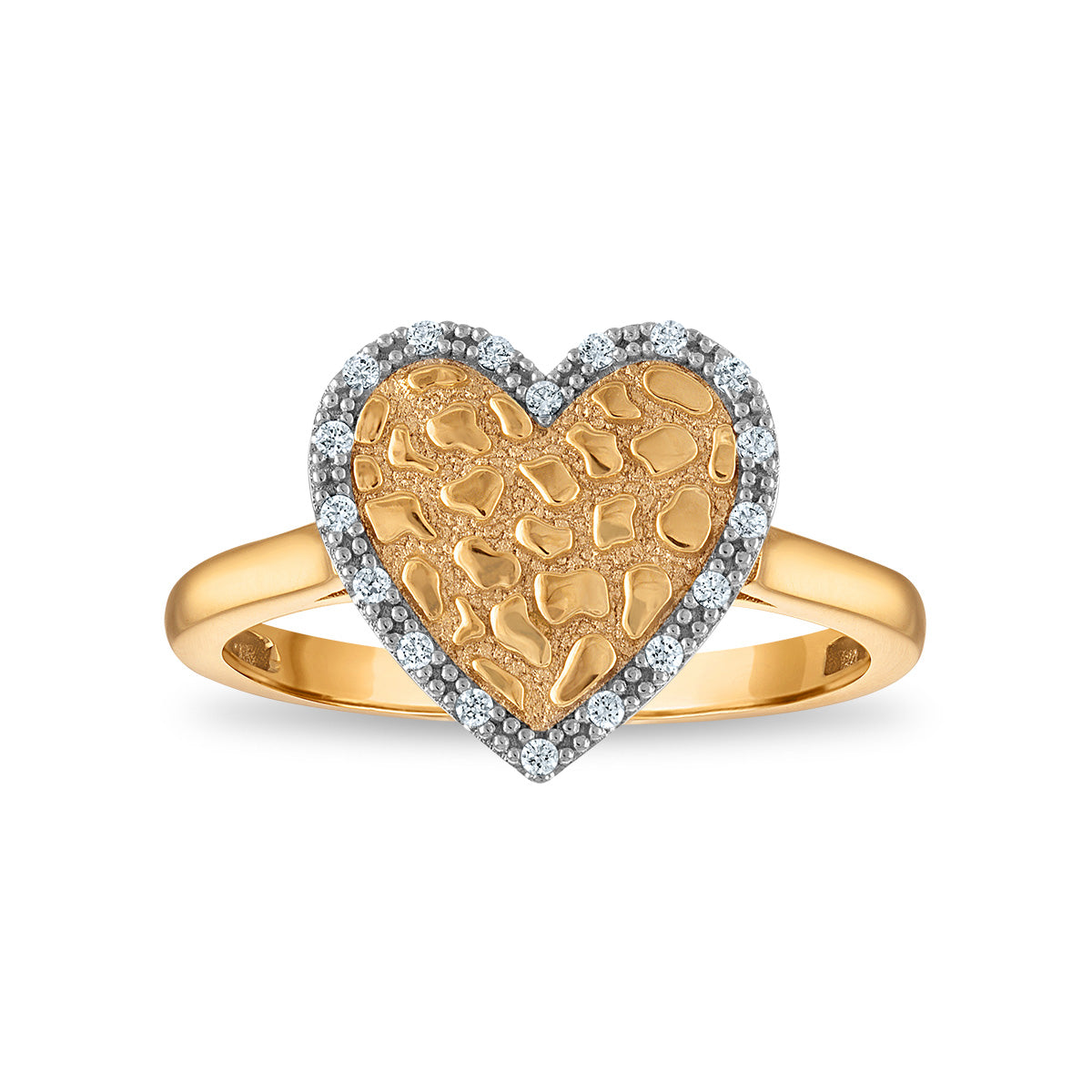 Natural Diamond Accent Nugget Heart Ring in 10KT Yellow Gold
