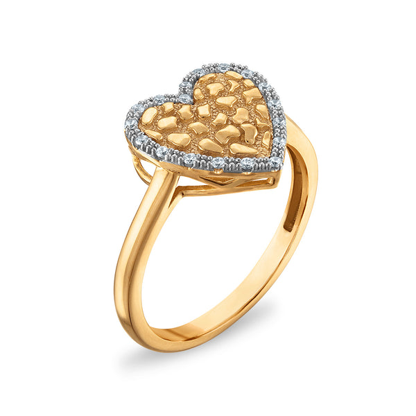 Natural Diamond Accent Nugget Heart Ring in 10KT Yellow Gold