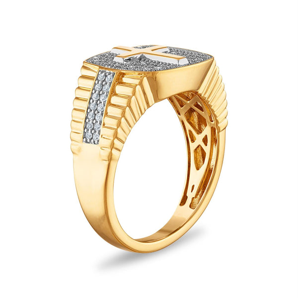 1/2 CTW Natural Diamond Cross Ring in 10KT Yellow Gold
