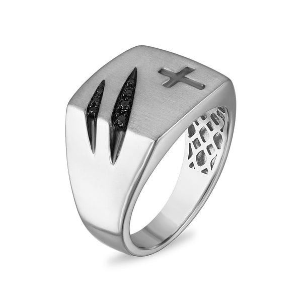 Natural Black Diamond Accent Cross Ring in Sterling Silver