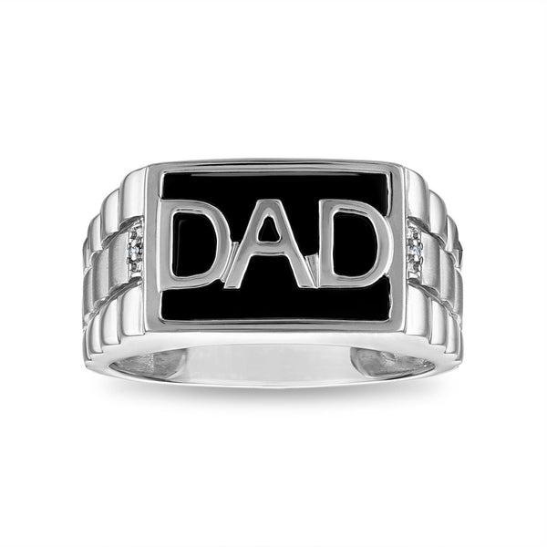 Onyx and Diamond Accent Dad Ring in Sterling Silver