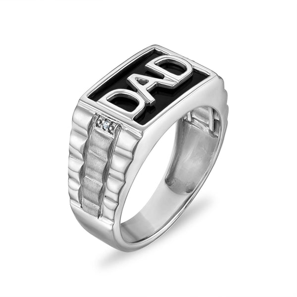 Onyx and Diamond Accent Dad Ring in Sterling Silver
