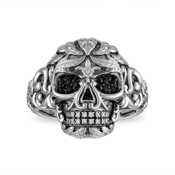 1/5 CTW Natural Diamond Skull Ring in Sterling Silver