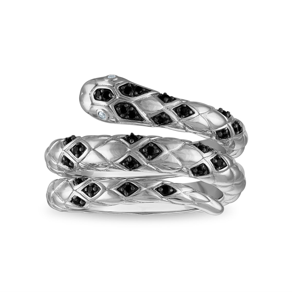 1/4 CTW Natural Diamond Snake Ring in Sterling Silver. Size 10.