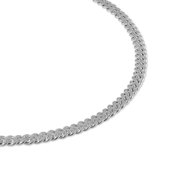 Luxe Layers 1/2 CTW Natural Diamond Cuban Link 24-inch Chain in Rhodium Plated Sterling Silver