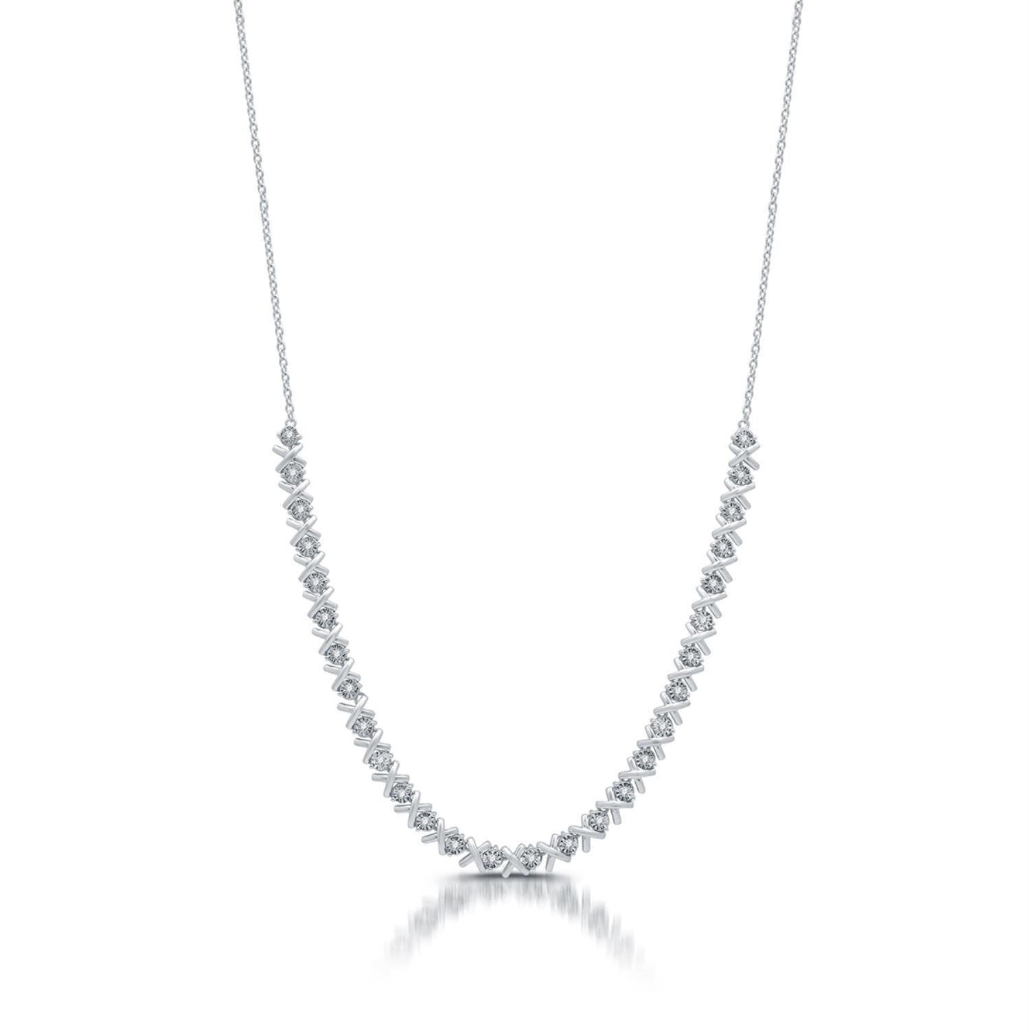 1/2 CTW Natural Diamond Fashion Illusion Set XO 18-inch Necklace in Rhodium Plated Sterling Silver
