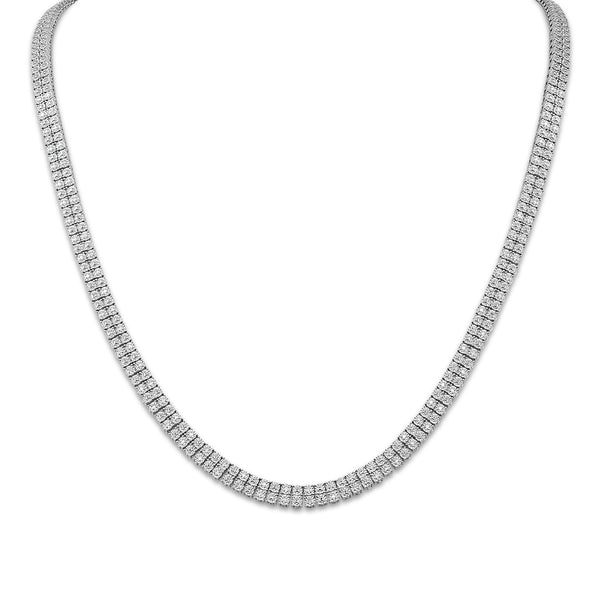 1/2 CTW Natural Diamond 24-inch Double Row Tennis Necklace in Rhodium Plated Sterling Silver
