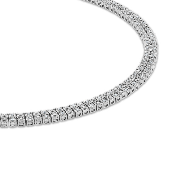 1/2 CTW Natural Diamond 24-inch Double Row Tennis Necklace in Rhodium Plated Sterling Silver