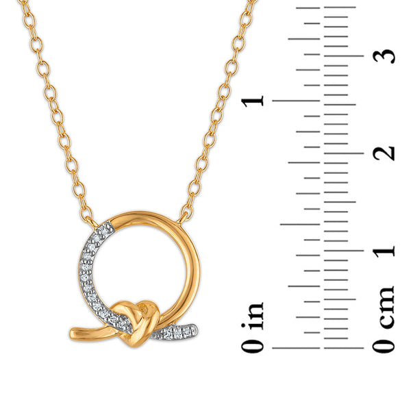 Diamond Accent Love Knot Circle Necklace in Gold Plated Sterling Silver