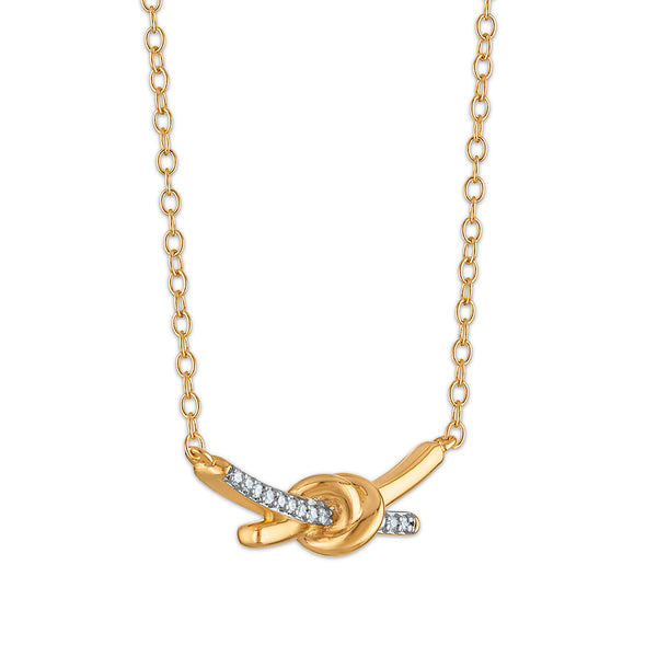 Diamond Accent Love Knot Necklace in Gold Plated Sterling Silver